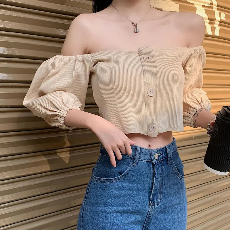 Woman Tshirts T-Shirt Shory Style T-Shirt Sexy Off-Shoulder Top Women Crop Top Mujer Camisetas