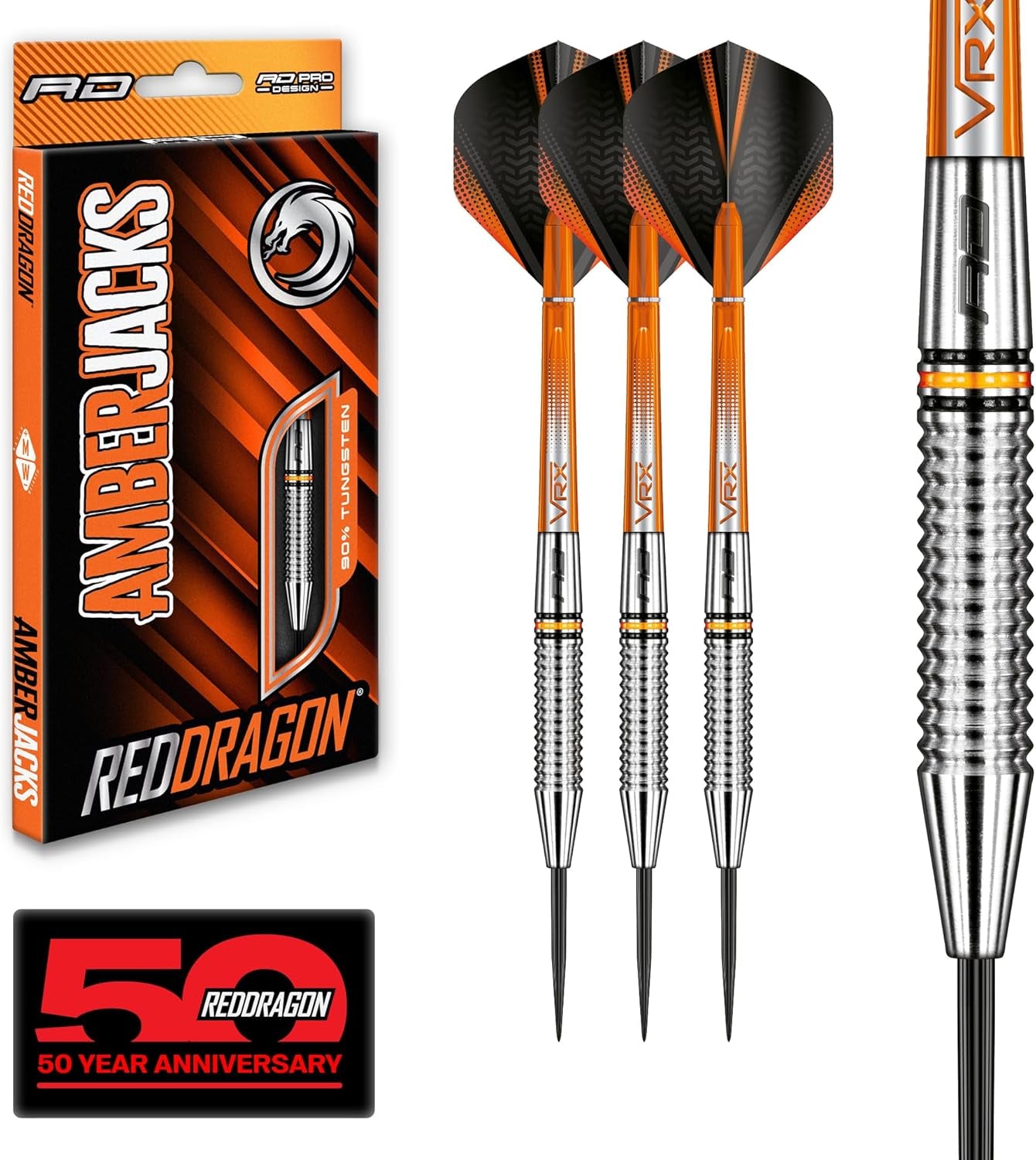 Amberjack Tungsten Darts Set with Darts Flights & Dart Stems (Shafts) β Professional 90% Tungsten Premium Darts Set β Available in 22G, 23G, 24G, 25G, 26G, 27G, 28G, 30G