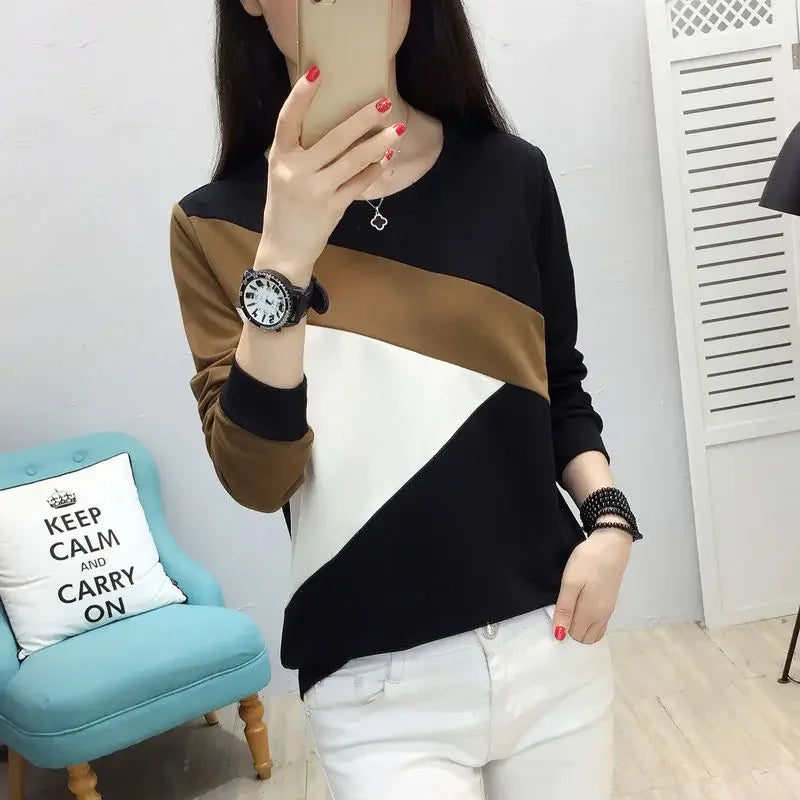 Woman Tshirts Women'S Long-Sleeved T-Shirt Autumn and Winter Loose Multicolor Hoodie Tops Mujer Camisetas