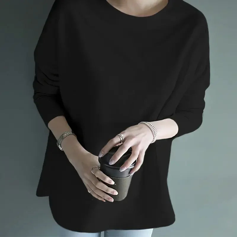 Woman Tshirts Sweater Long Sleeve White T-Shirt Women Loose round Collar in Black Ropa Mujer Camisetas