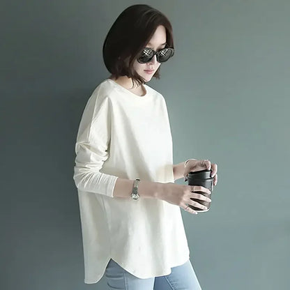 Woman Tshirts Sweater Long Sleeve White T-Shirt Women Loose round Collar in Black Ropa Mujer Camisetas