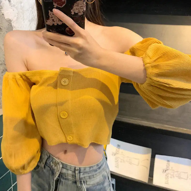 Woman Tshirts T-Shirt Shory Style T-Shirt Sexy Off-Shoulder Top Women Crop Top Mujer Camisetas