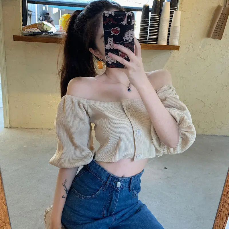 Woman Tshirts T-Shirt Shory Style T-Shirt Sexy Off-Shoulder Top Women Crop Top Mujer Camisetas