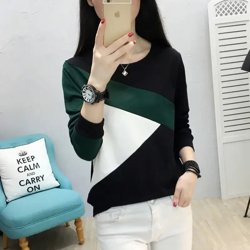 Woman Tshirts Women'S Long-Sleeved T-Shirt Autumn and Winter Loose Multicolor Hoodie Tops Mujer Camisetas