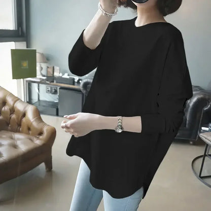 Woman Tshirts Sweater Long Sleeve White T-Shirt Women Loose round Collar in Black Ropa Mujer Camisetas