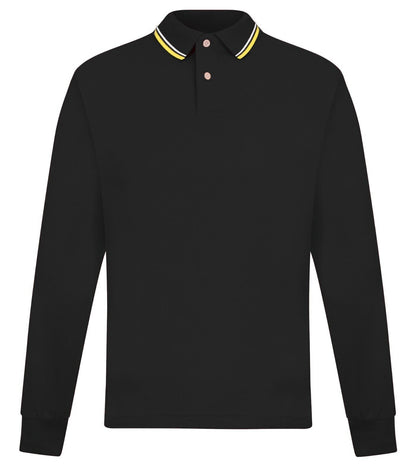Mens Long Sleeve Polo Shirt Casual Top 2 Button Collared Pique Lightweight