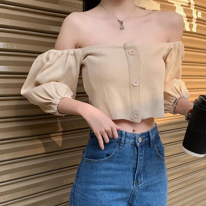 Woman Tshirts T-Shirt Shory Style T-Shirt Sexy Off-Shoulder Top Women Crop Top Mujer Camisetas