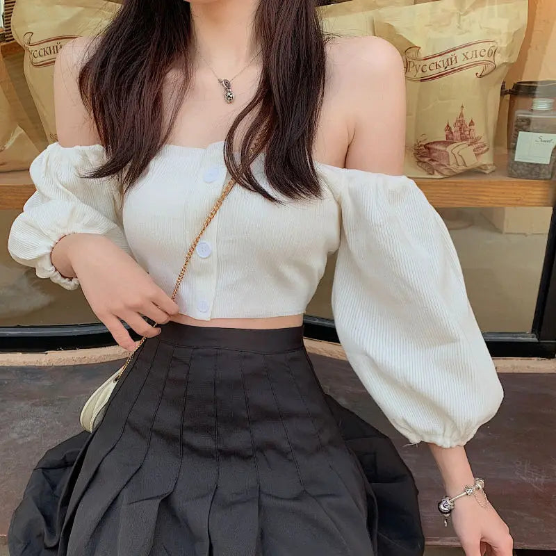 Woman Tshirts T-Shirt Shory Style T-Shirt Sexy Off-Shoulder Top Women Crop Top Mujer Camisetas