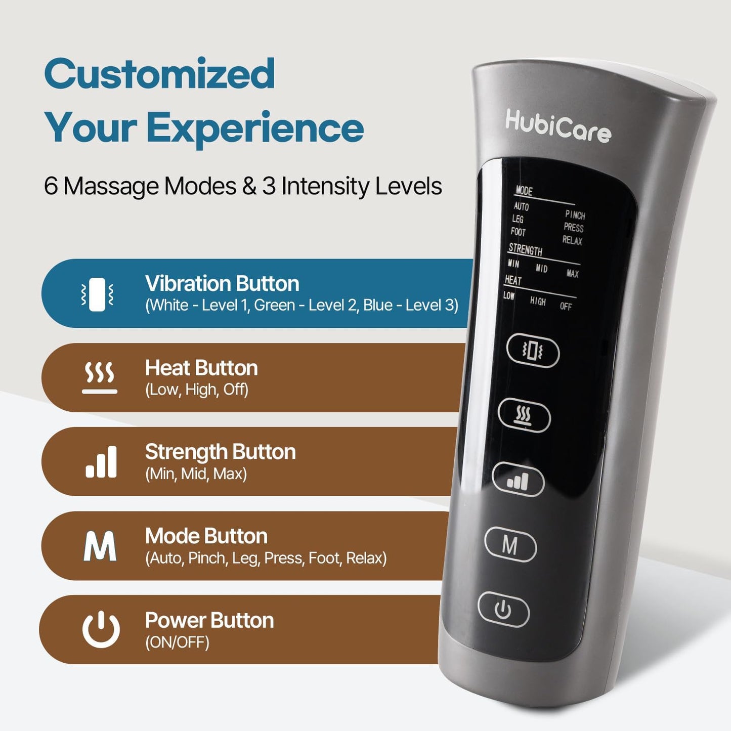 Hubicare Leg Air Massager for Circulation and Relaxation Foot and Calf Massage with Handheld Controller 3 Intensities 2 Modes