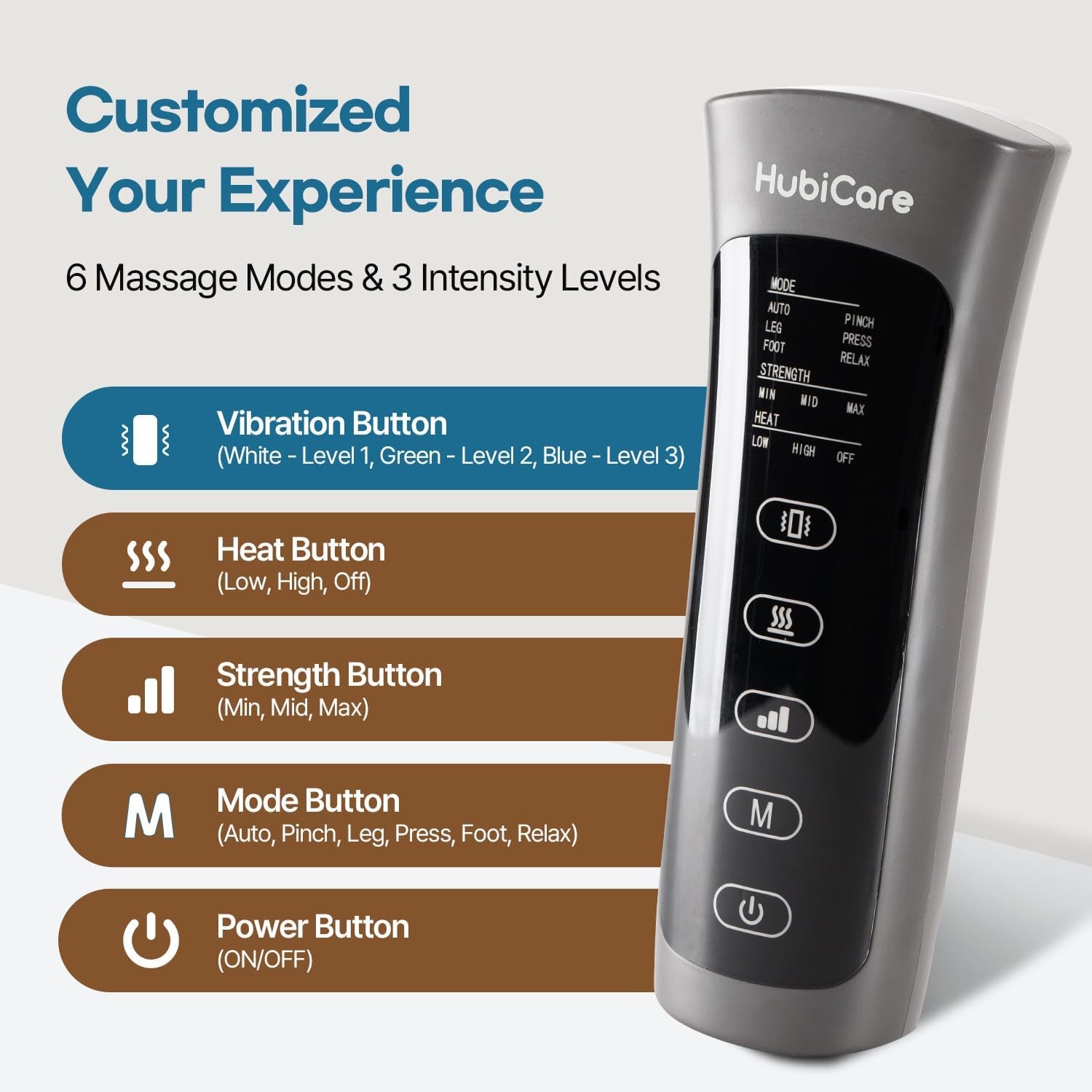 Hubicare Leg Air Massager for Circulation and Relaxation Foot and Calf Massage with Handheld Controller 3 Intensities 2 Modes